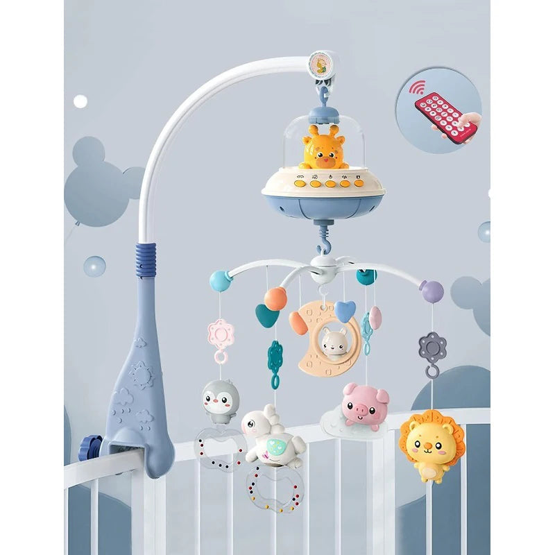Musical Baby Crib Mobile with Lights Teethers Music Projection for Infants Remote Control Crib Toys
