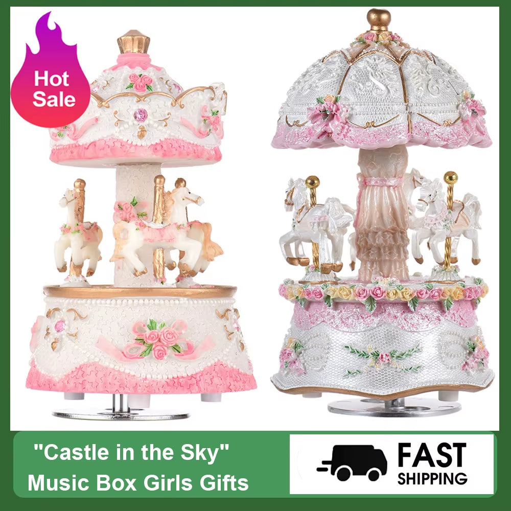 LED Carousel Music Box Merry-Go-Round Rotating Horse Music Box Toy Child Baby Gifts Carousel Music Artware Christmas Home Decor