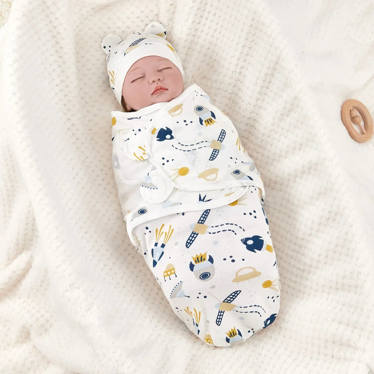 Baby Anti-Shock Swaddle Cotton Printed Baby Wrap Two-Piece Blanket Suitable for 0-3 Months