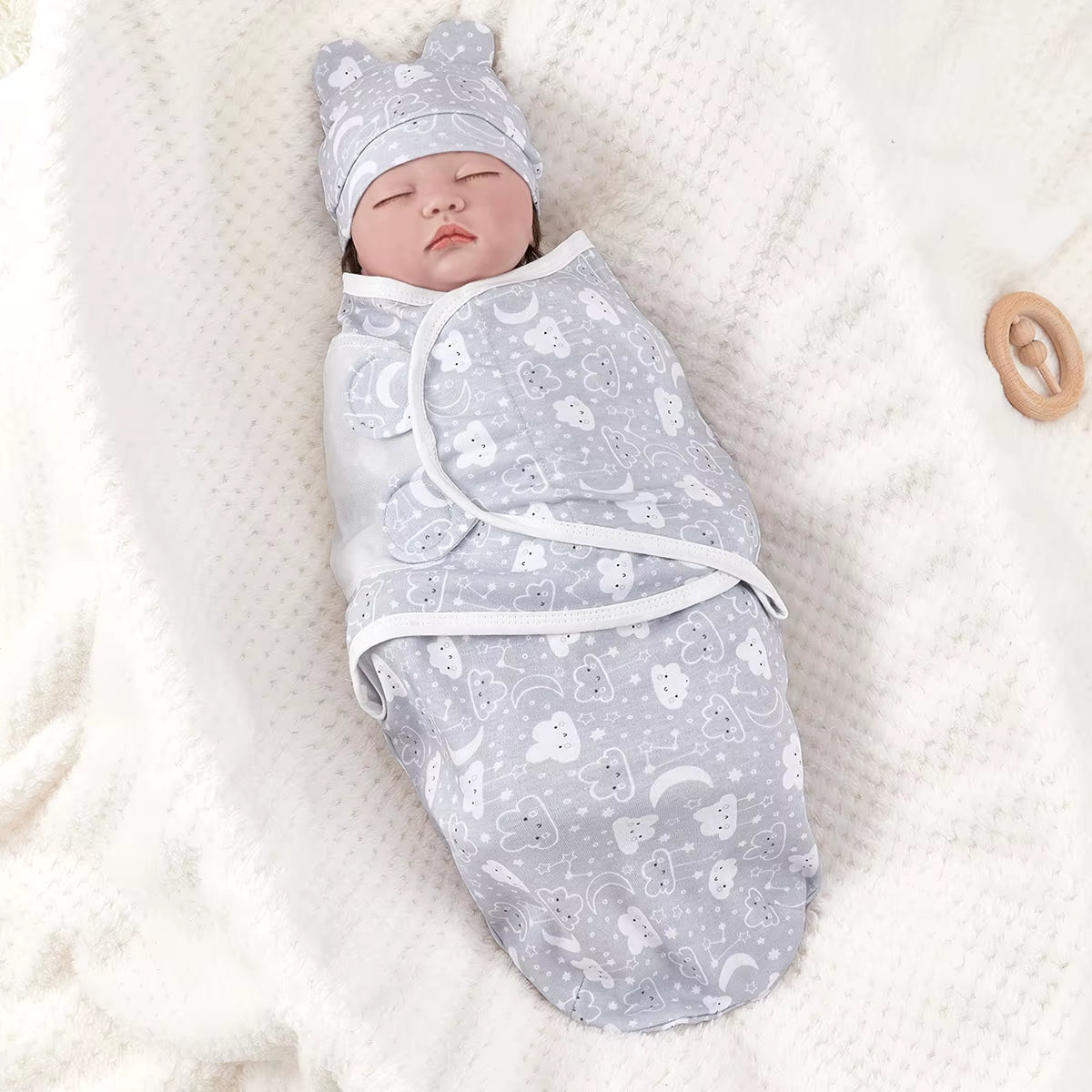 Baby Anti-Shock Swaddle Cotton Printed Baby Wrap Two-Piece Blanket Suitable for 0-3 Months