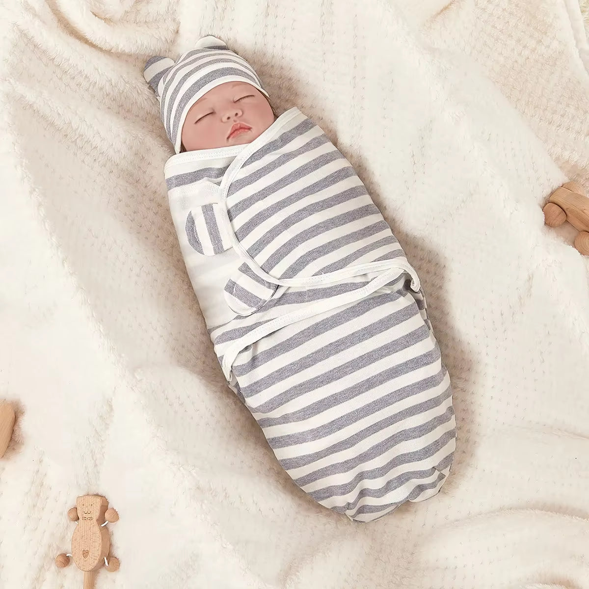 Baby Anti-Shock Swaddle Cotton Printed Baby Wrap Two-Piece Blanket Suitable for 0-3 Months