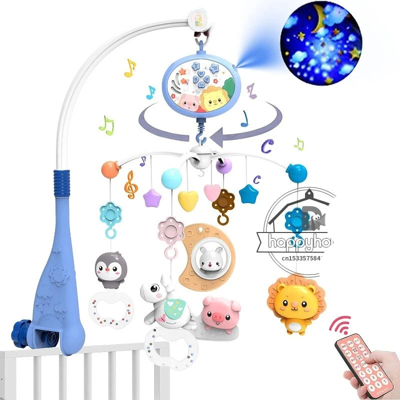 Musical Baby Crib Mobile with Lights Teethers Music Projection for Infants Remote Control Crib Toys