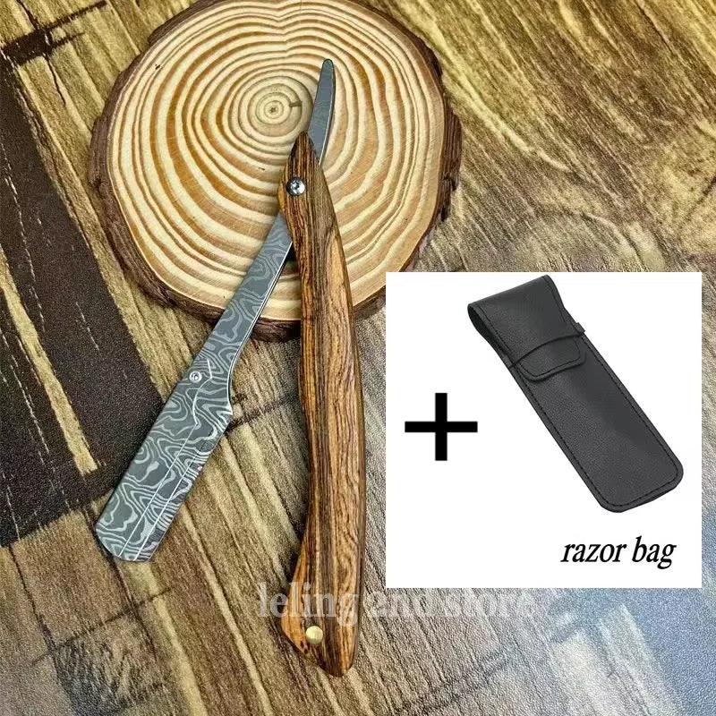 Tan Wood Handle Blade Shaving Razors Professional Barber Shaver Eyebrow Razor Men'S Replaceable Blade Shaving Razor Men Gift