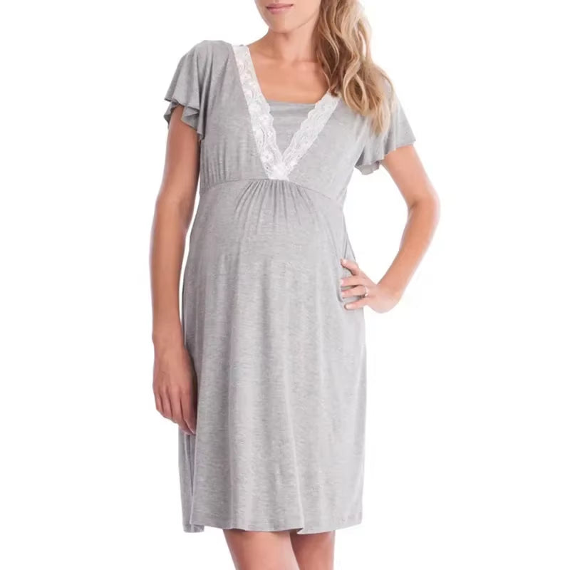 Fashionable Convenient Lace Nursing Skirt Maternity Pajamas