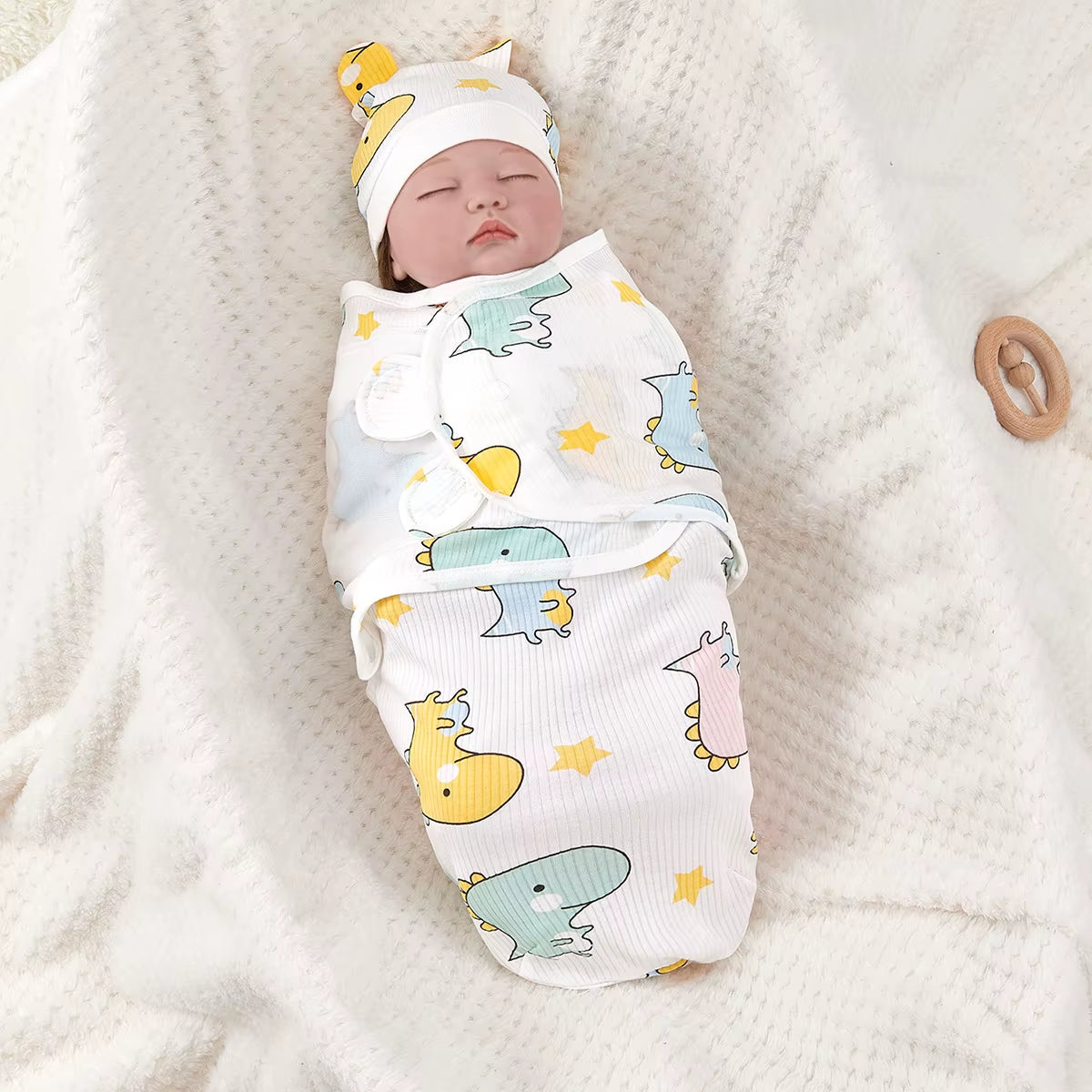 Baby Anti-Shock Swaddle Cotton Printed Baby Wrap Two-Piece Blanket Suitable for 0-3 Months