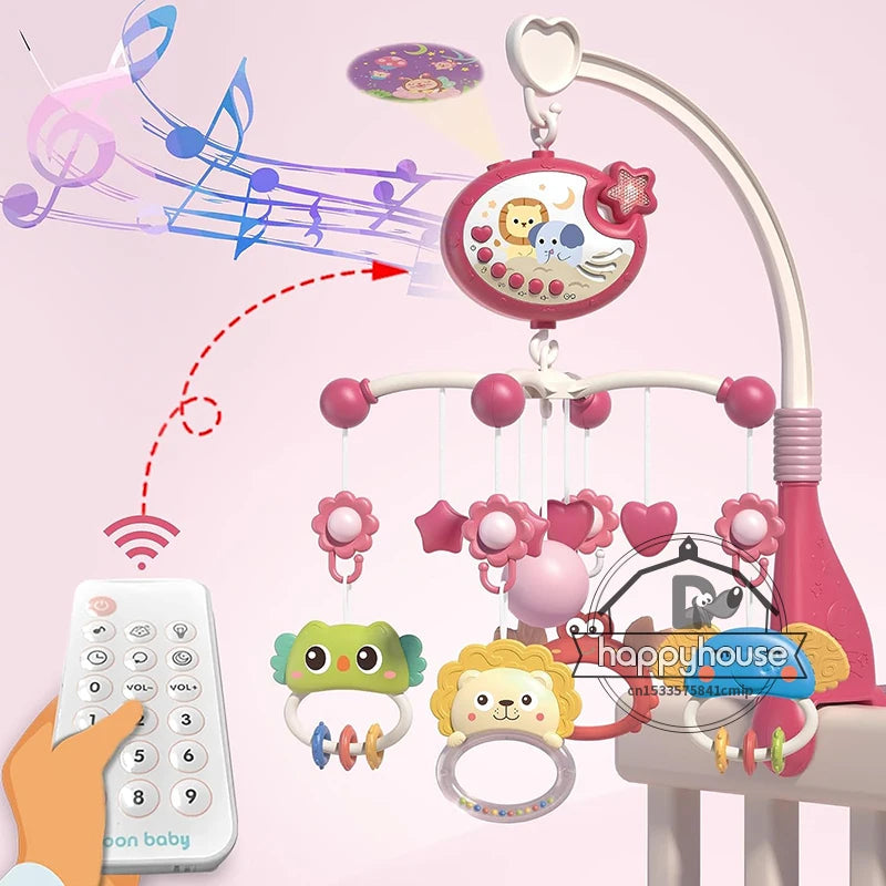 Musical Baby Crib Mobile with Lights Teethers Music Projection for Infants Remote Control Crib Toys