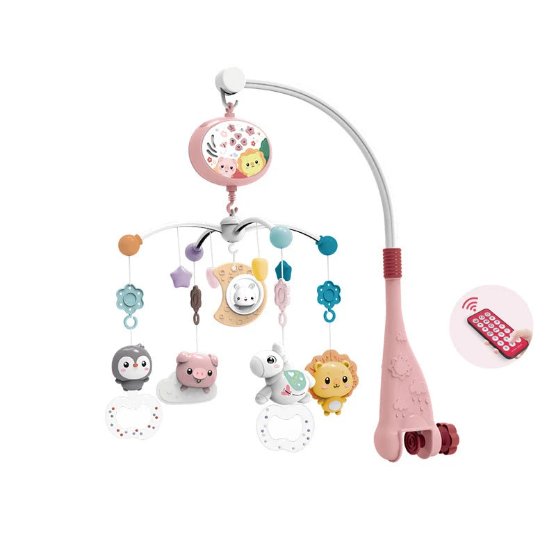 Musical Baby Crib Mobile with Lights Teethers Music Projection for Infants Remote Control Crib Toys