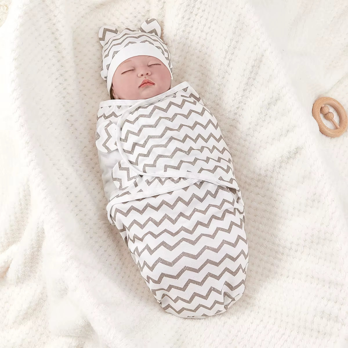 Baby Anti-Shock Swaddle Cotton Printed Baby Wrap Two-Piece Blanket Suitable for 0-3 Months