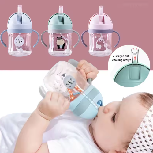 250ml Cute Cartoon Baby Bottle Mug Animal Pattern Training Cup Non-Leak