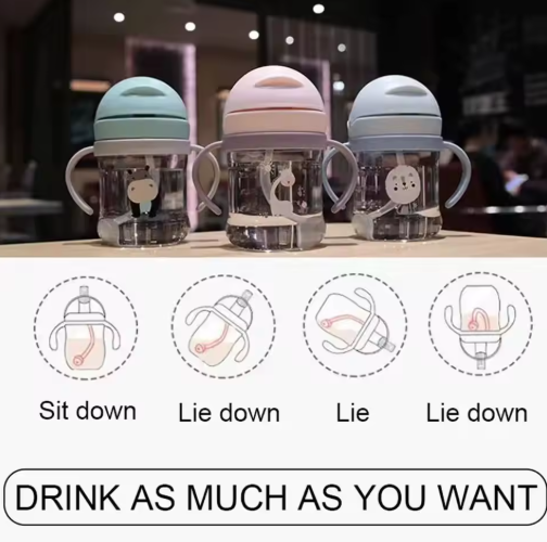 250ml Cute Cartoon Baby Bottle Mug Animal Pattern Training Cup Non-Leak