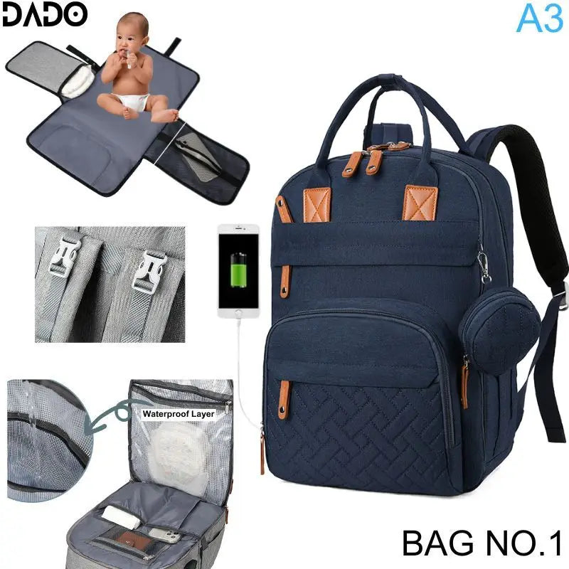 Diaper Bag Backpack Baby Essentials Travel Tote Multifunction Waterproof with Changing Station Pad Stroller Straps