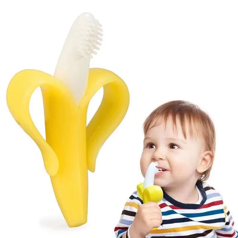 Banana Shape Safe Toddle Silicone Teether Training Toothbrush BPA Free