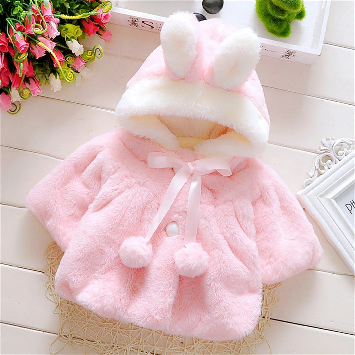 Cape Girls Autumn and Winter Wool Sweater Shawl Baby Ear Fleece Jacket Cape