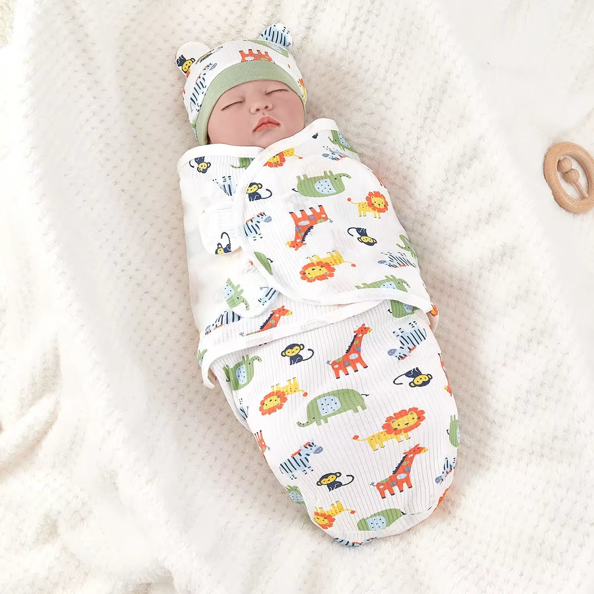 Baby Anti-Shock Swaddle Cotton Printed Baby Wrap Two-Piece Blanket Suitable for 0-3 Months