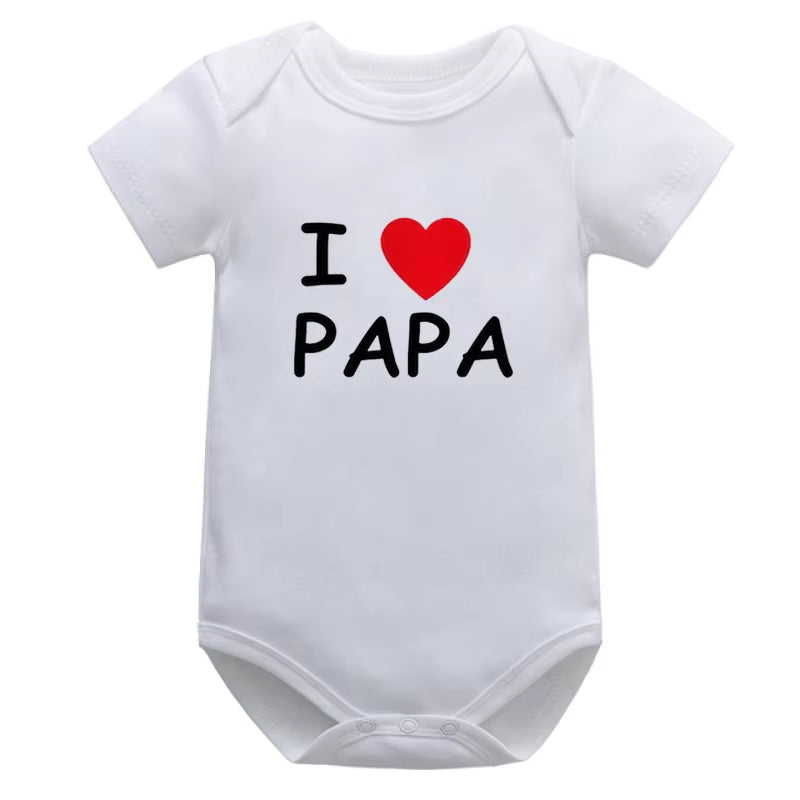 Baby Boys Girls Romper Cotton Short Sleeve Letter Print I Love Mom & Dad Jumpsuit Infant Clothing