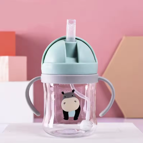250ml Cute Cartoon Baby Bottle Mug Animal Pattern Training Cup Non-Leak