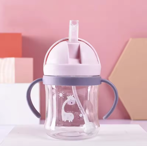 250ml Cute Cartoon Baby Bottle Mug Animal Pattern Training Cup Non-Leak