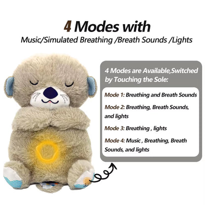 Breathing Bear Baby Soothing Otter Plush Doll Toy Baby Kids Soothing Music Baby Sleeping Companion Sound and Light Doll Toy Gift