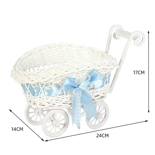 Basket Baby Cart Stroller Woven Decorations Mini Cutie Candy Wicker Storage Serving Toy Fruit