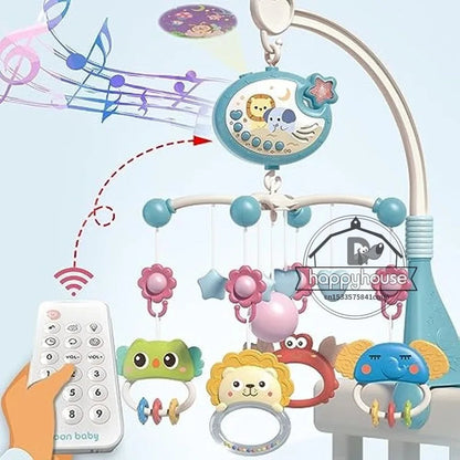 Musical Baby Crib Mobile with Lights Teethers Music Projection for Infants Remote Control Crib Toys