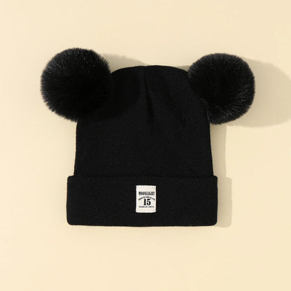 Wool Knitted Bonnet Newborn Baby Hat Pompom Winter Hat for 0-3Y