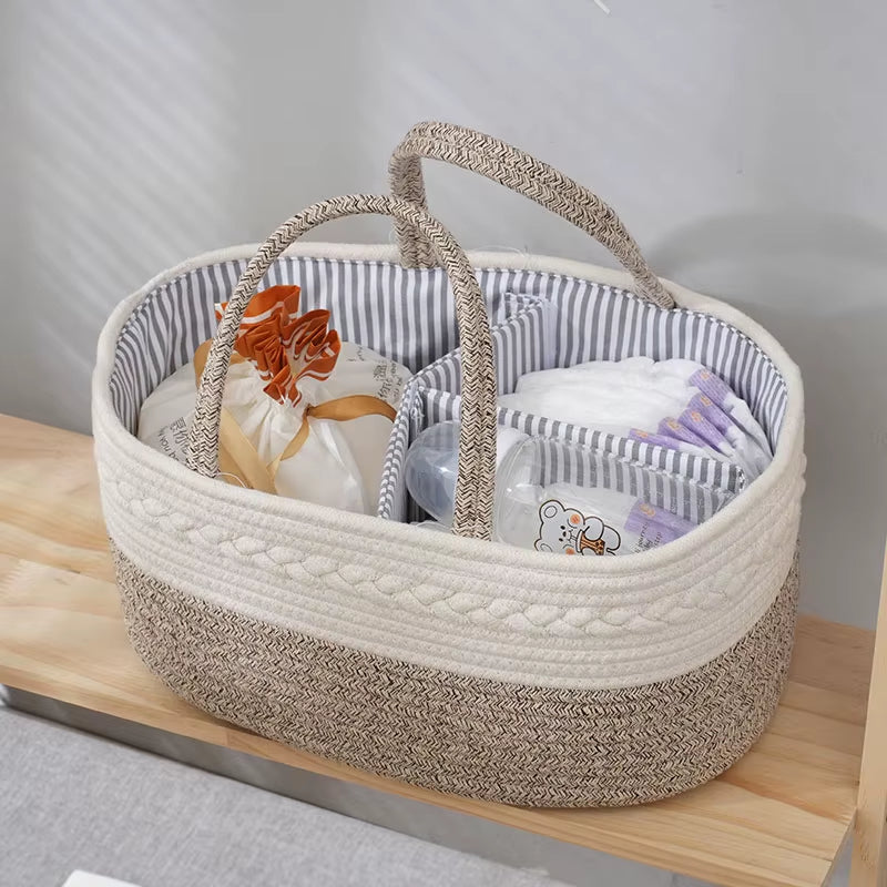 Maternity Baby Products Storage Basket Portable Baby Bottle Diaper Divided Compartment Storage Basket Cotton Thread Weaving