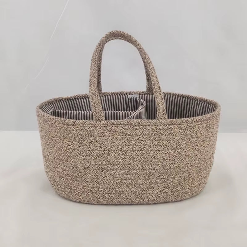 Maternity Baby Products Storage Basket Portable Baby Bottle Diaper Divided Compartment Storage Basket Cotton Thread Weaving