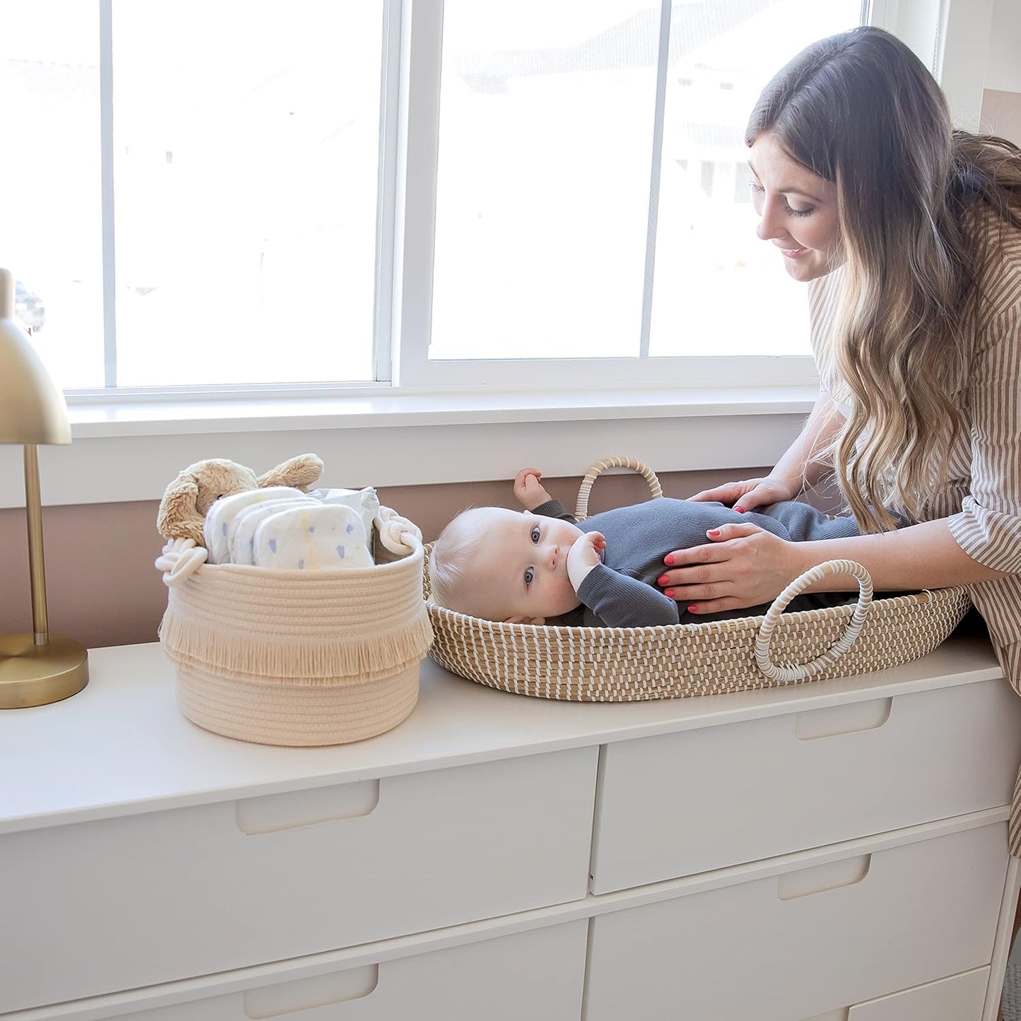 3-Piece Boho Decor Storage Basket Set – Cotton Rope Woven Baskets for Organizing! Small Basket for Baby Stuff, Baby Shower Basket Gift, Nursery Baby Basket, Planter, Toy Basket, Shelves