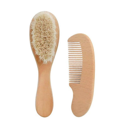 2Pcs Baby Comb Set Baby Care Hair Brush Beech Soft Wool Wood Comb