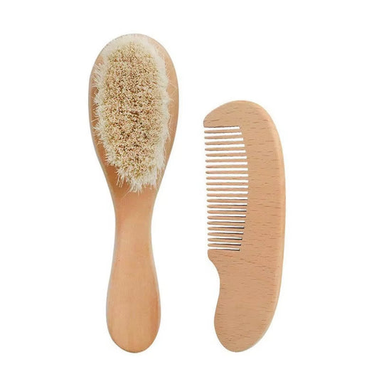 2Pcs Baby Comb Set Baby Care Hair Brush Beech Soft Wool Wood Comb