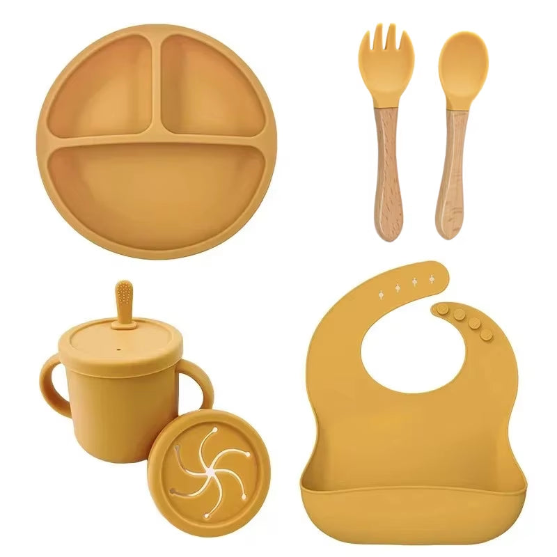 BPA Free Silicone Baby Feeding Set Sucker Bowl Dinning Plate Straw Cup Spoon Forks for Kids Baby Tableware Children Dishes