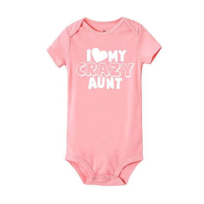 I Love My Crazy Aunt Printed Newborn Girl Infant Clothes Summer Baby Boy Girl Short Sleeve Bodysuit Love Aunt Best Present