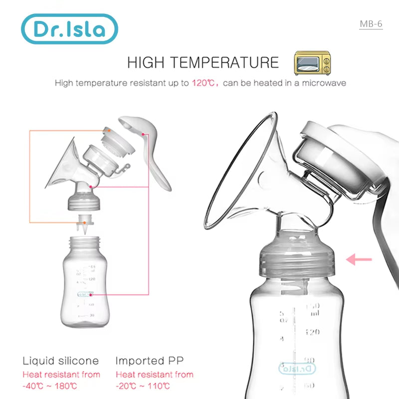 Dr.Isla Breast Pump Manual Suction Milk Pump Feeding Breasts Pumps Milk Bottle Sucking Postpartum Supplies BPA Free