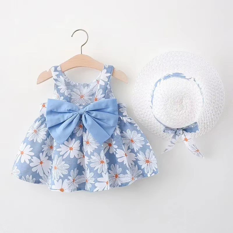 Girls Dress Floral Print Little Fresh Everyday Sweet Princess Dress with Bow 9M-3 Years Old