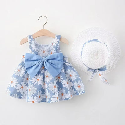 Girls Dress Floral Print Little Fresh Everyday Sweet Princess Dress with Bow 9M-3 Years Old