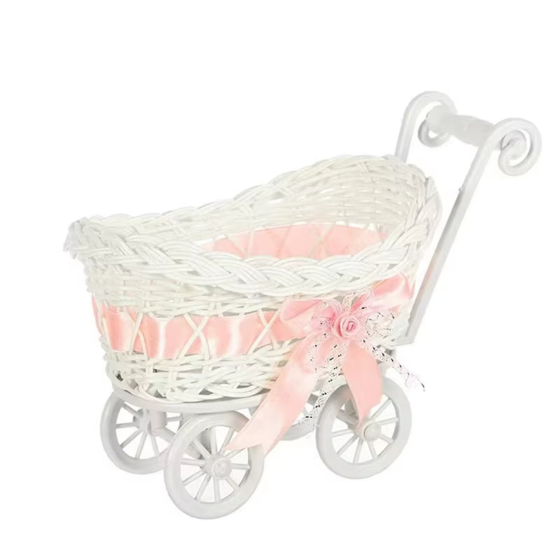 Basket Baby Cart Stroller Woven Decorations Mini Cutie Candy Wicker Storage Serving Toy Fruit