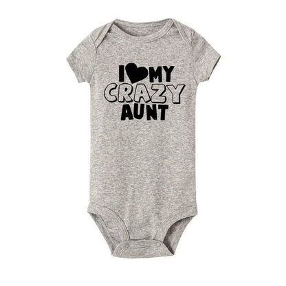 I Love My Crazy Aunt Printed Newborn Girl Infant Clothes Summer Baby Boy Girl Short Sleeve Bodysuit Love Aunt Best Present