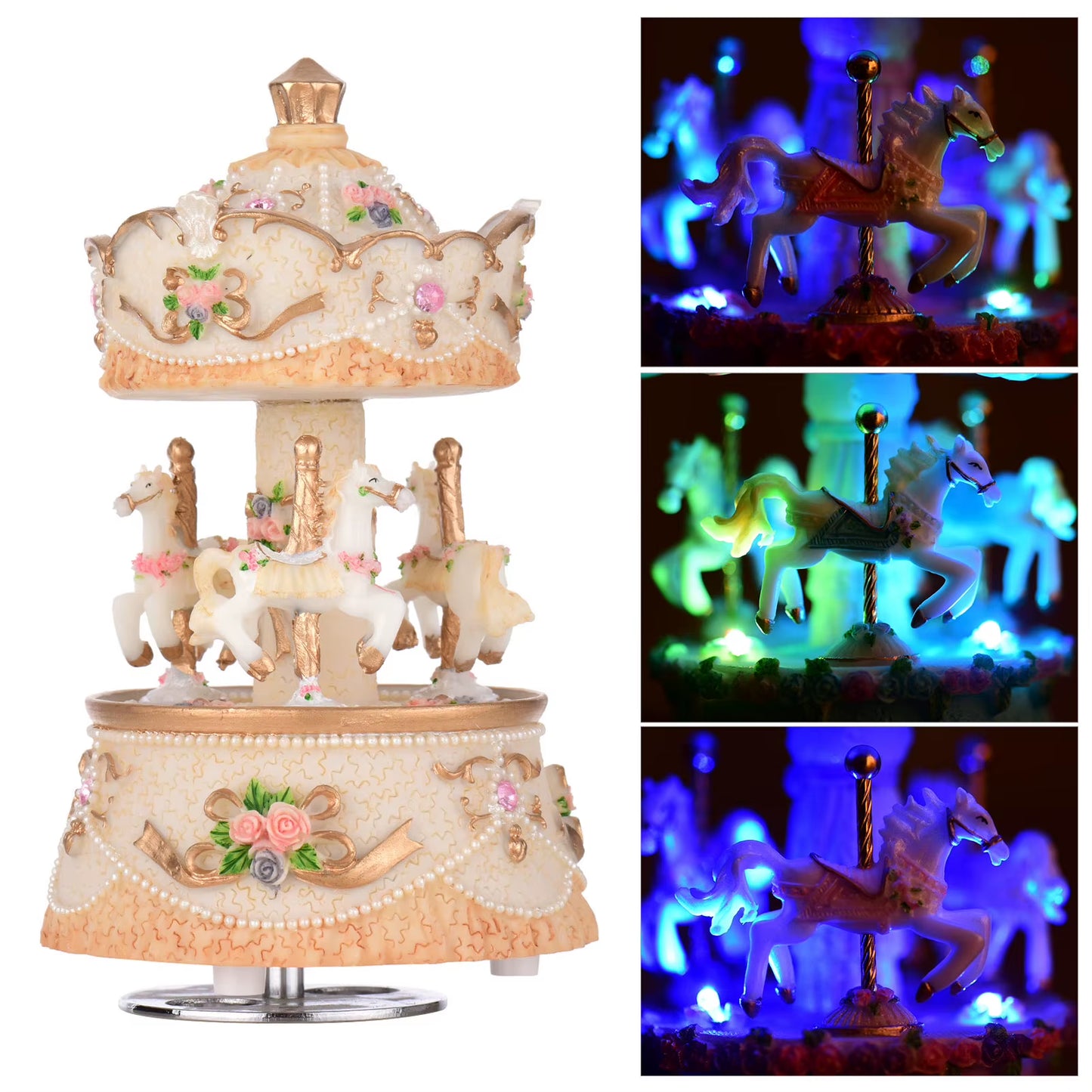 LED Carousel Music Box Merry-Go-Round Rotating Horse Music Box Toy Child Baby Gifts Carousel Music Artware Christmas Home Decor