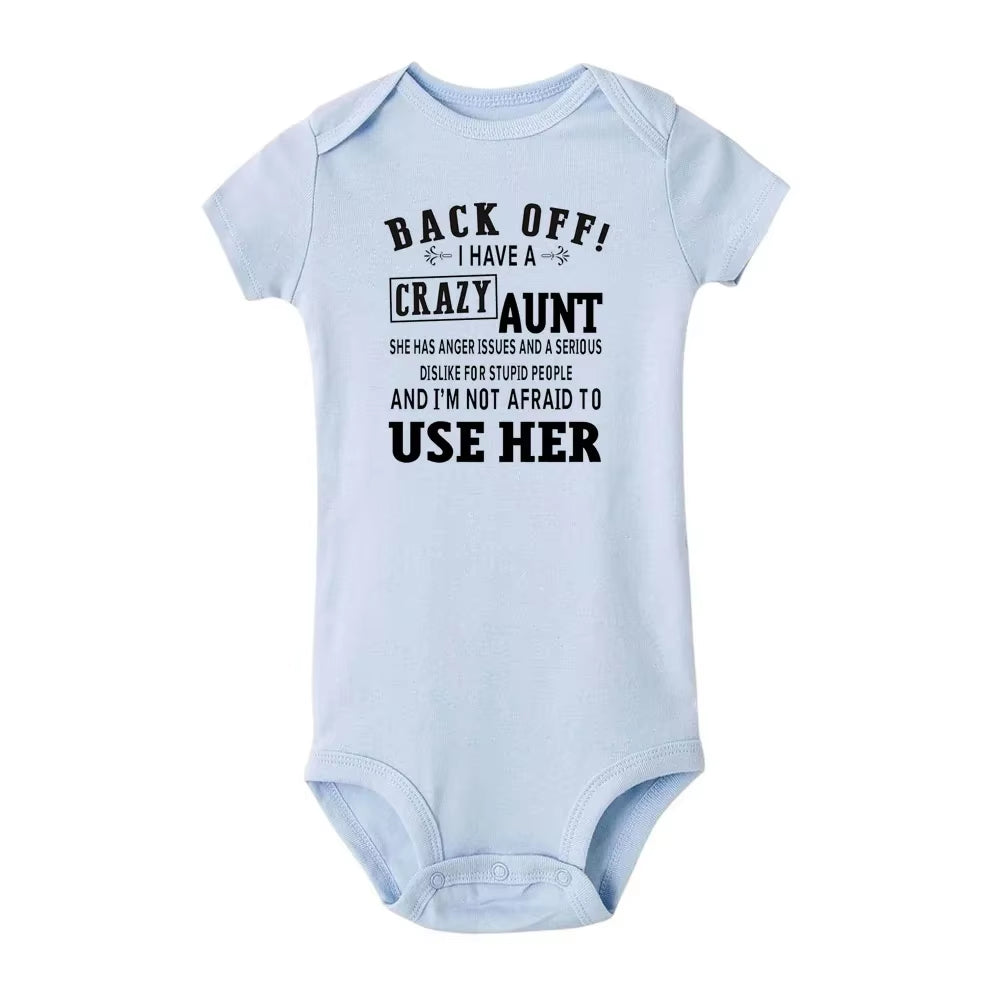 I Love My Crazy Aunt Printed Newborn Girl Infant Clothes Summer Baby Boy Girl Short Sleeve Bodysuit Love Aunt Best Present