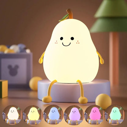 Led Cute Pear Night Light Dimmable Nursery Pear Lamps Super Squishy Silicone USB Rechargeable Touch Control 7 Colors Night Lamp