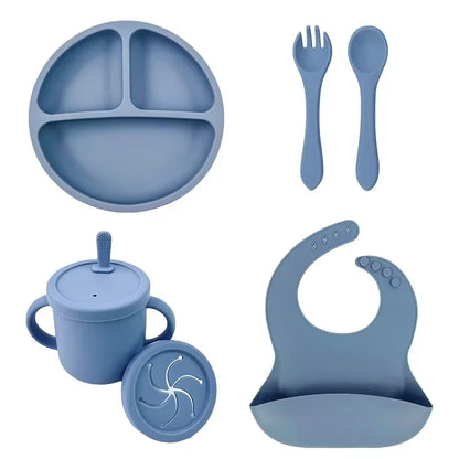 BPA Free Silicone Baby Feeding Set Sucker Bowl Dinning Plate Straw Cup Spoon Forks for Kids Baby Tableware Children Dishes