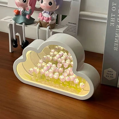 Handmade DIY Tulip Flower Sea Night Atmosphere Lamp Clouds Tulip Lamp LED Night Light Mirror Table Lamp Bedroom Decor Lights New