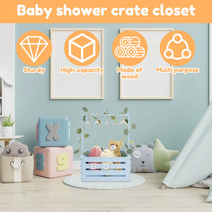 Wood Baby Shower Crate Closet Large Capacity Baby Shower Basket with Handle Decorative Baby Storage Crate for Newborn Boys Girls