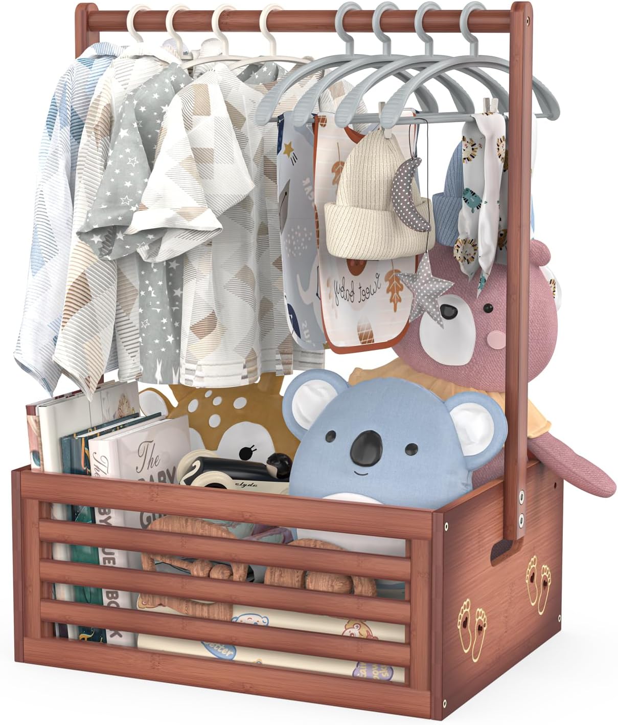 Baby Shower Crate Closet, Shower Party Basket with Handle Storage Crate Hamper, Bamboo Gift Crate Box, Welcome Gift Basket for Newborn Boys Girls, Pregnancy Gifts for New Parents (Pink)