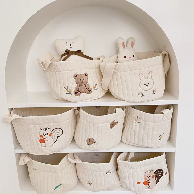 Storage Baskets, Bottles,Towels, Toys, Baby Clothes. Decorative Organizer Bins Tote Bag Handbag with Embroidery for Diapers