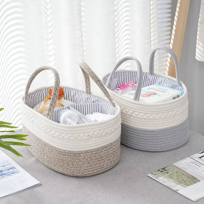 Maternity Baby Products Storage Basket Portable Baby Bottle Diaper Divided Compartment Storage Basket Cotton Thread Weaving