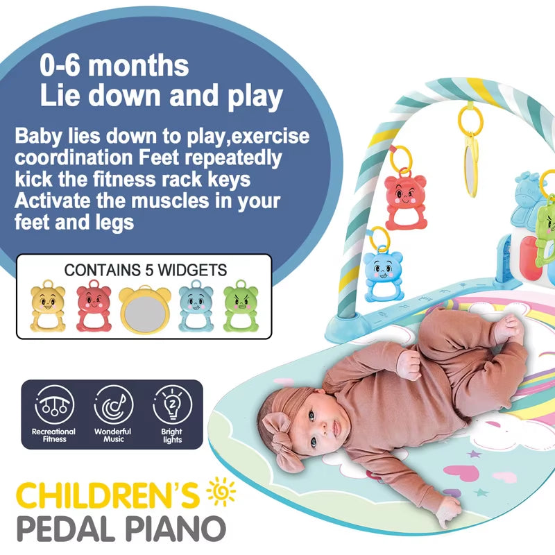 Baby Activity Gym Music Rack Early Education Toy Gifts Newborn 0-36 Months Piano Keyboard Infant Crawling Blanket Pedal Play Mat