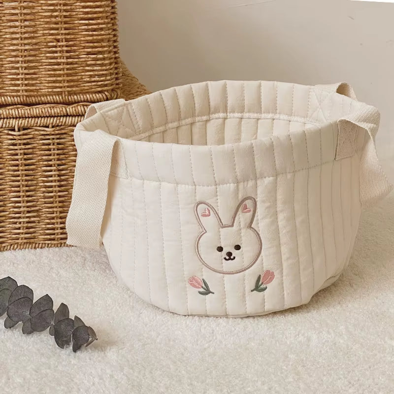 Storage Baskets, Bottles,Towels, Toys, Baby Clothes. Decorative Organizer Bins Tote Bag Handbag with Embroidery for Diapers