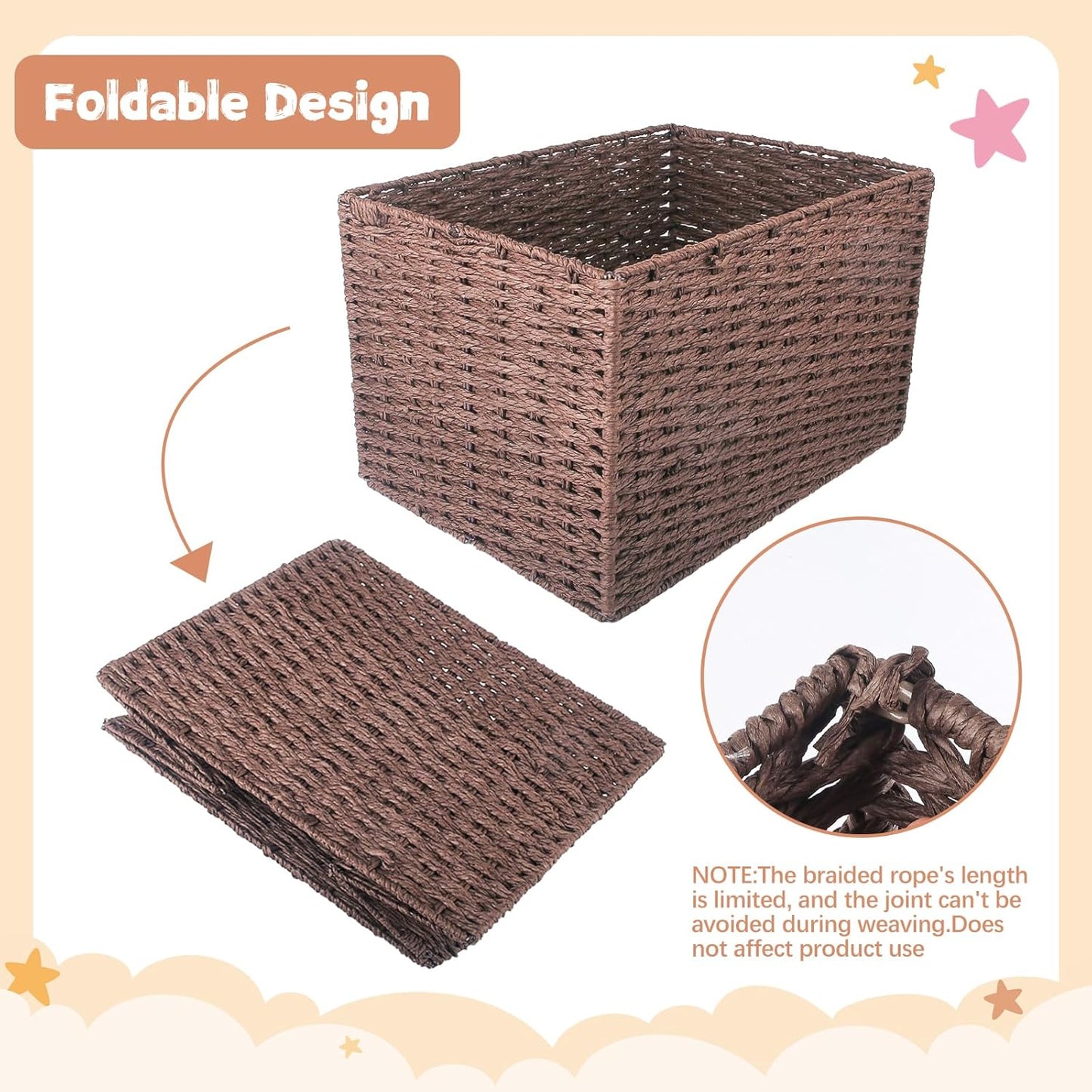 Wooden Baby Shower Crate Closet, Foldable Handwoven Storage Basket with Handle for Shower Gifts