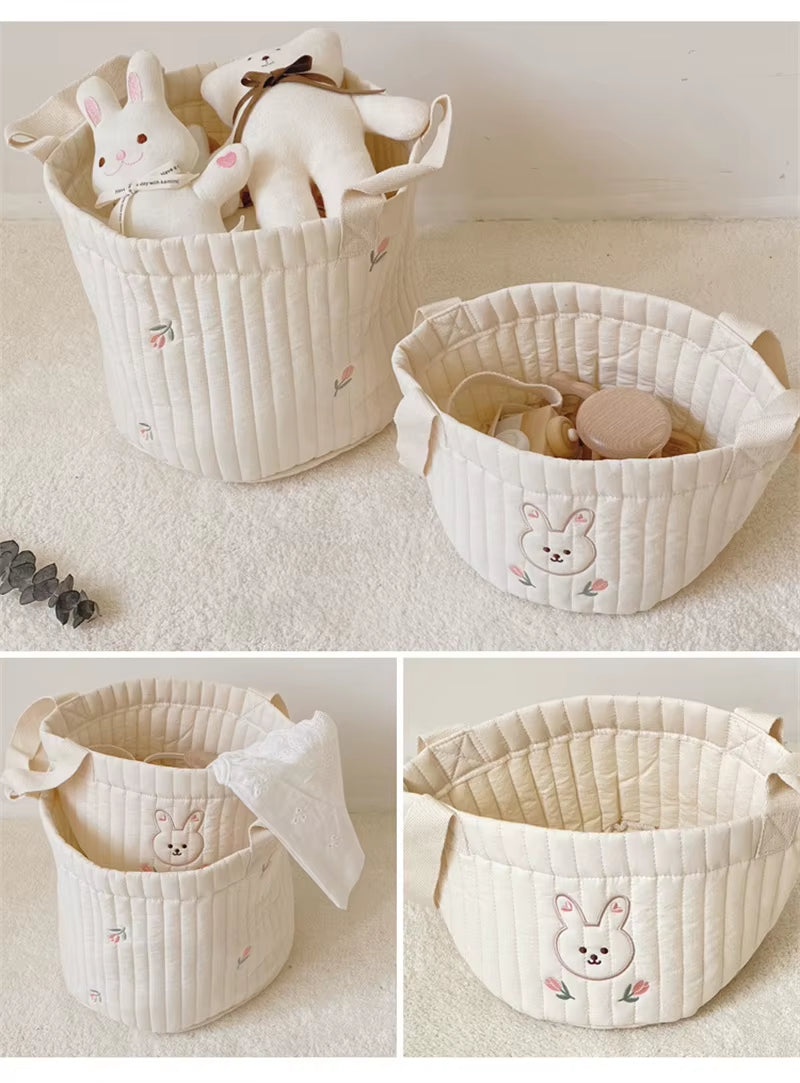 Storage Baskets, Bottles,Towels, Toys, Baby Clothes. Decorative Organizer Bins Tote Bag Handbag with Embroidery for Diapers